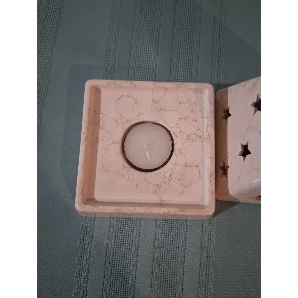 PartyLite Marbled Ceramic Pyramid Tea Light Holder Moon Stars Celestial P0131 - Picture 3 of 4